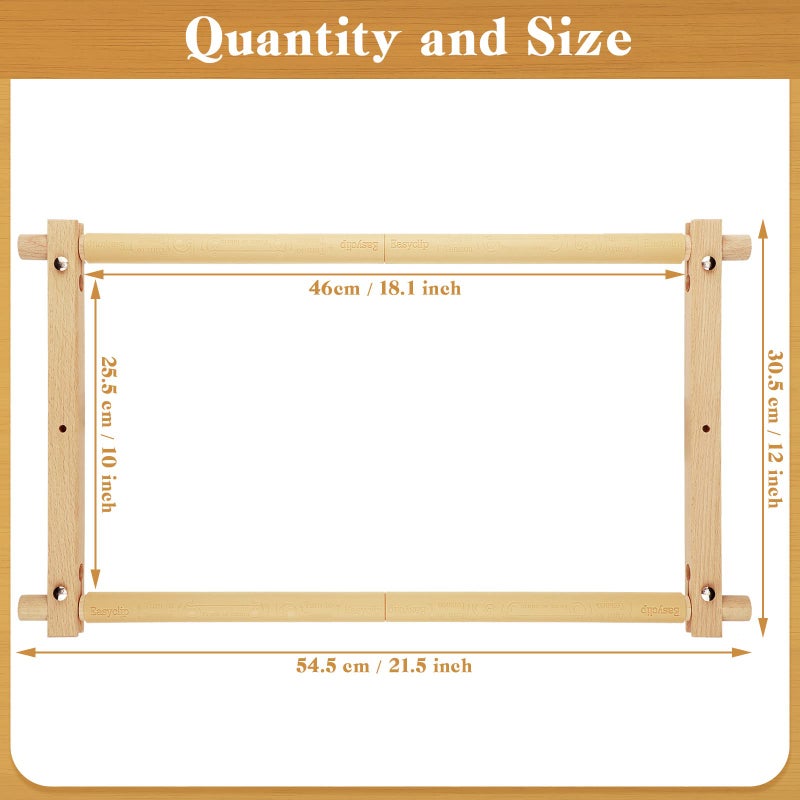 Yookeer Needlepoint Embroidery Tapestry Scroll Frame Cross Stitch Frame Wooden Needlepoint Stretcher Frame Wood Needlework Frame Quilting Hoop Stand Stitching Needlepoint Holder Tool for Sewing, 12 x 21 Inch - Image 2