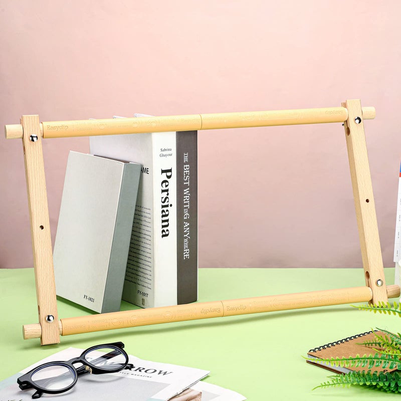 Yookeer Needlepoint Embroidery Tapestry Scroll Frame Cross Stitch Frame Wooden Needlepoint Stretcher Frame Wood Needlework Frame Quilting Hoop Stand Stitching Needlepoint Holder Tool for Sewing, 12 x 21 Inch - Image 4