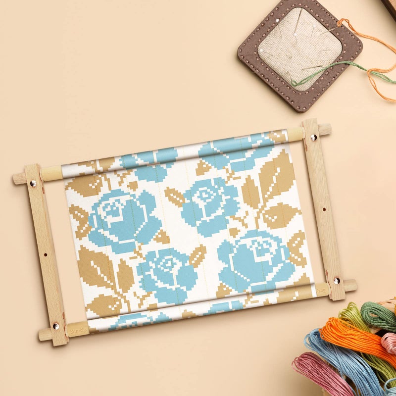 Yookeer Needlepoint Embroidery Tapestry Scroll Frame Cross Stitch Frame Wooden Needlepoint Stretcher Frame Wood Needlework Frame Quilting Hoop Stand Stitching Needlepoint Holder Tool for Sewing, 12 x 21 Inch - Image 5