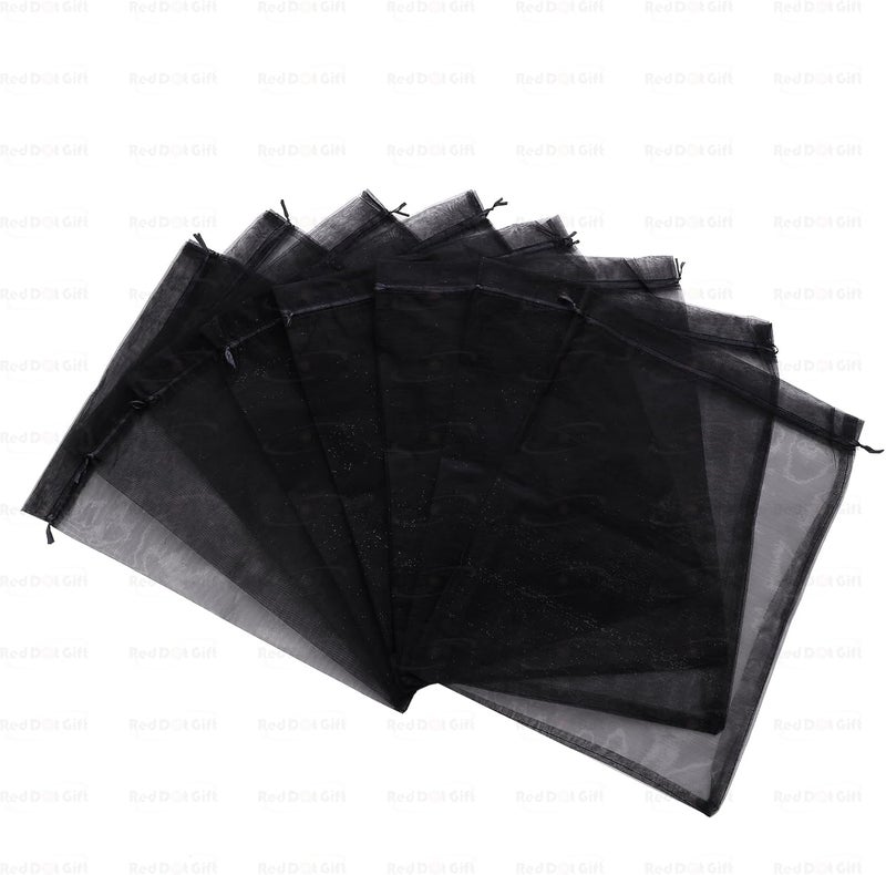 Red Dot Gift REDDOTGIFT Pack of 12 Organza Bags, 40x50cm Mesh Drawstring Gift Bags for Jewelry and Wedding Favors - Black - Image 2