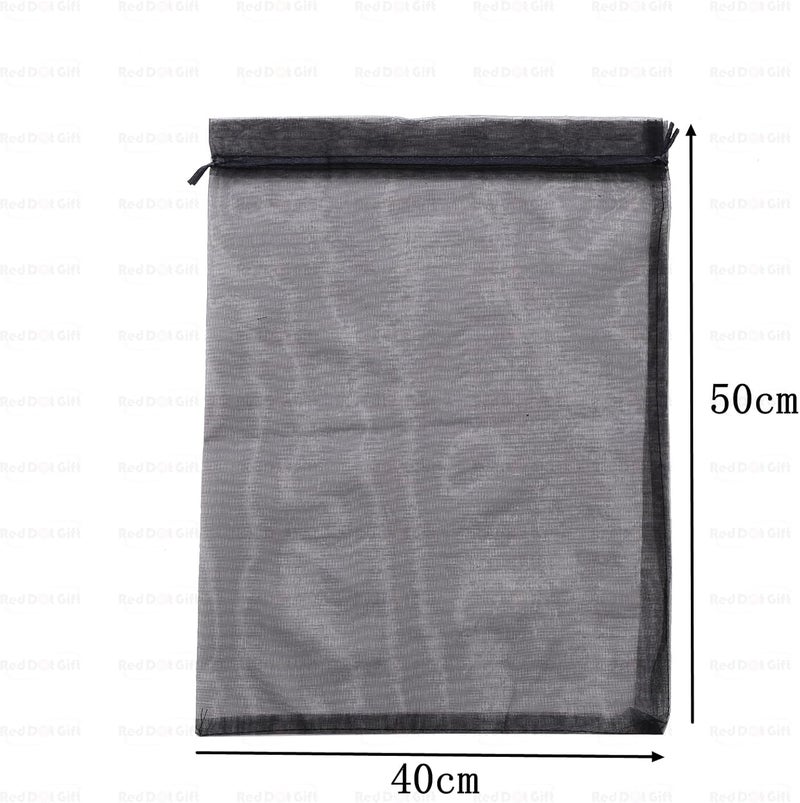 Red Dot Gift REDDOTGIFT Pack of 12 Organza Bags, 40x50cm Mesh Drawstring Gift Bags for Jewelry and Wedding Favors - Black - Image 3
