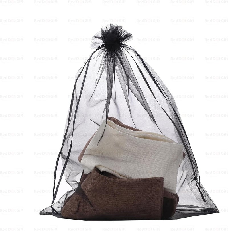 Red Dot Gift REDDOTGIFT Pack of 12 Organza Bags, 40x50cm Mesh Drawstring Gift Bags for Jewelry and Wedding Favors - Black - Image 5