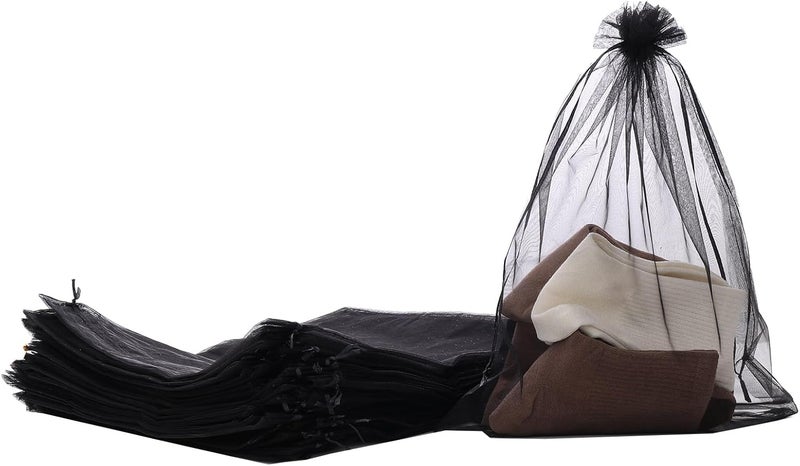 Red Dot Gift REDDOTGIFT Pack of 12 Organza Bags, 40x50cm Mesh Drawstring Gift Bags for Jewelry and Wedding Favors - Black - Image 1