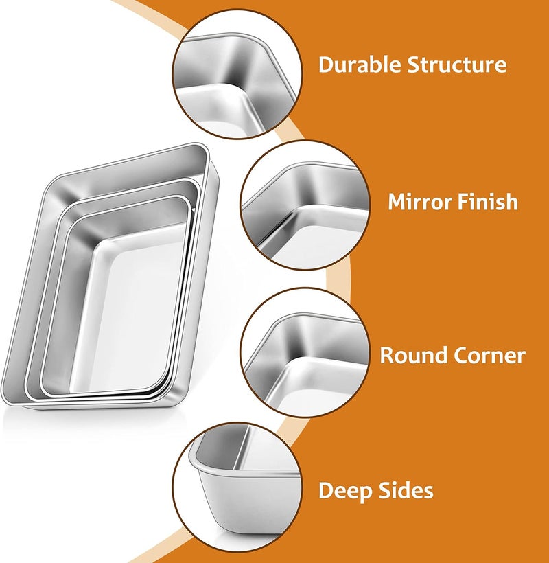 صينية فرن صغيرة من ، صينية خبز من الفولاذ المقاوم للصدأ (23x17x5 سم)، صينية فرن مستطيلة عميقة لخبز الكعك للكعك واللازانيا، غير سامة وصحية، نهائية مرآة وخالية من الصدأ، متينة وآمنة للغسالة الصحون - Image 4