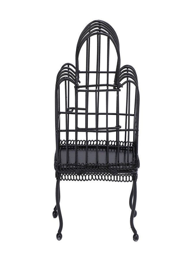 NOENNULL 1:12 Scale Dollhouse Bird Cage Metal Miniature Bird Cage Realistic Opening Door Miniature Dollhouse Bird Cage with Fake Grass Bird Sticker (Black) - Image 3