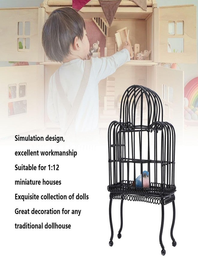 NOENNULL 1:12 Scale Dollhouse Bird Cage Metal Miniature Bird Cage Realistic Opening Door Miniature Dollhouse Bird Cage with Fake Grass Bird Sticker (Black) - Image 5