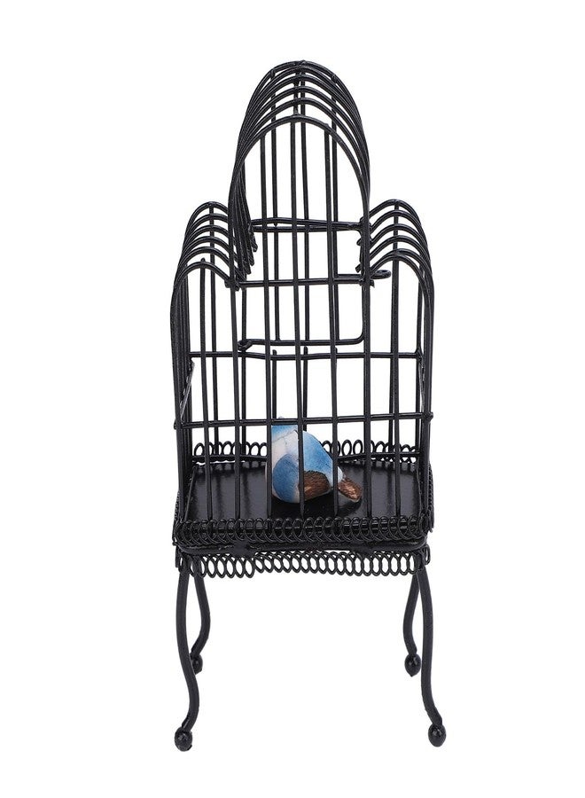NOENNULL 1:12 Scale Dollhouse Bird Cage Metal Miniature Bird Cage Realistic Opening Door Miniature Dollhouse Bird Cage with Fake Grass Bird Sticker (Black) - Image 4