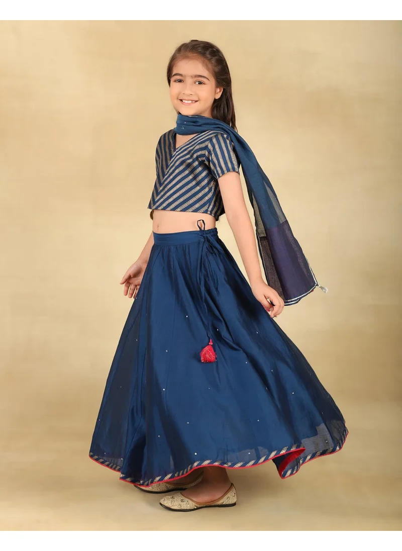 Fabindia Navy Cotton Silk Blend Woven 3Pc Lehenga Set