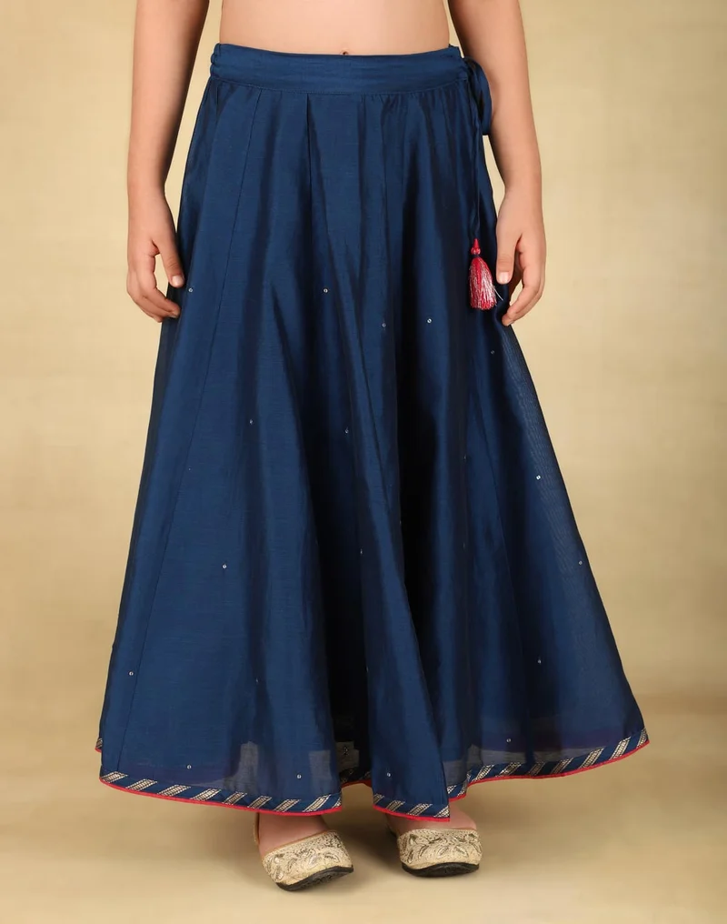 Fabindia Navy Cotton Silk Blend Woven 3Pc Lehenga Set
