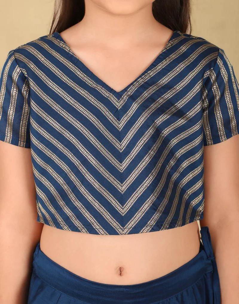 Fabindia Navy Cotton Silk Blend Woven 3Pc Lehenga Set