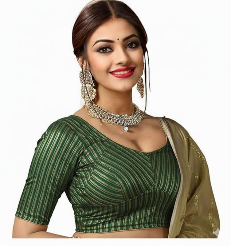 Bhochi Stylish Latest Katori Design Golden Foil Printed Blouse Stretchable Readymade Saree Blouses for Women Trendy Blouse Special for Festival - Image 1