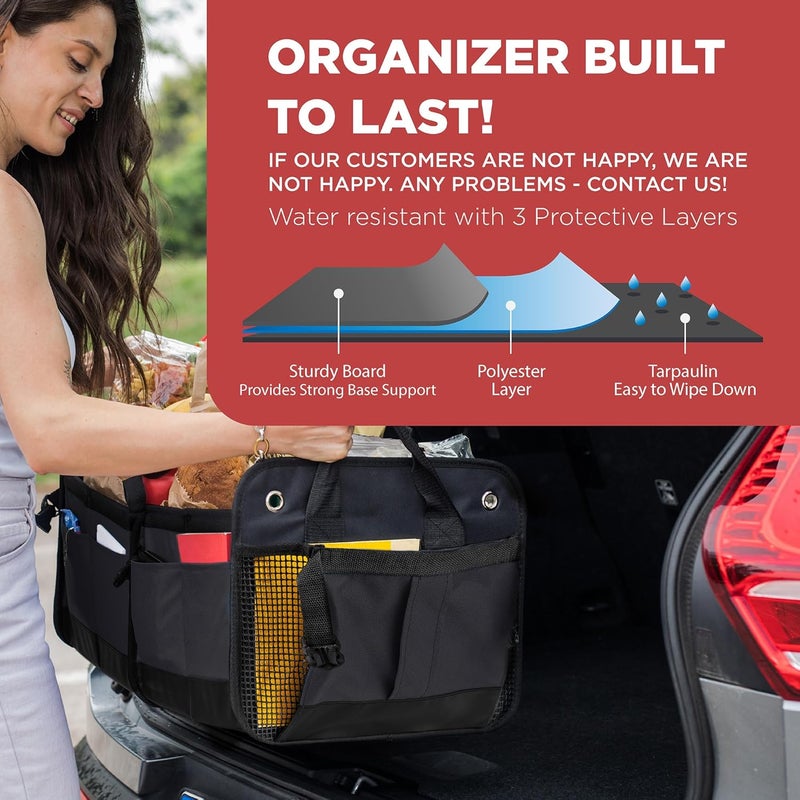 TRUNKCRATEPRO Trunk Organizer For Car, Suv, Truck | Premium Adjustable Multi Compartments Collapsible Car Trunk Organizer With Securing Straps & Non-Slip Bottom (Large Size, Black) - Image 3