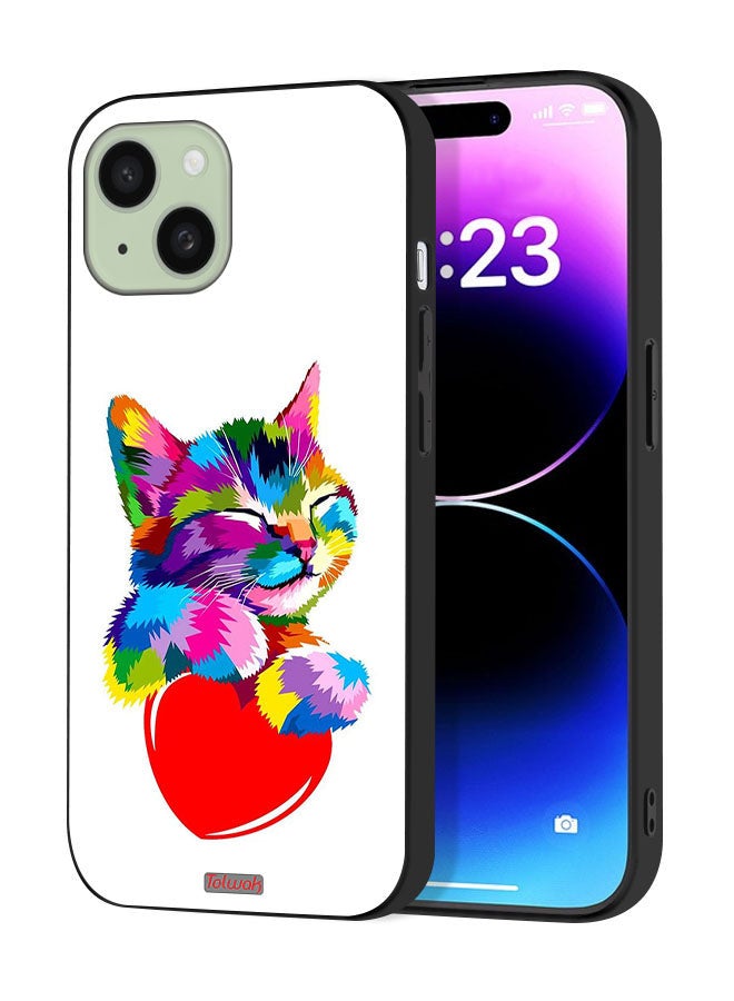 Tolwak Apple iPhone 15 Protective Case Cover Colourful Kitten - Image 1