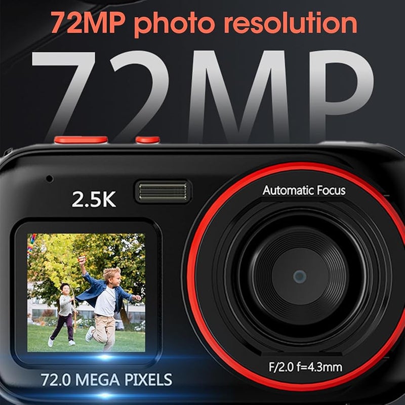 Asixxsix 72MP 2 5K Dual Screen Digital Camera 16X Zoom Autofocus Anti Shake Vlogging Camera Black - Image 3