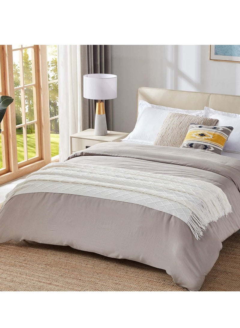 Sofa Decorative Blanket, Soft and Comfortable Knitted Blanket with Tassels for Sofa and Bed Diamond Shaped Coverlet Lightweight Decorative Bed End Blanket Nap Blanket (beige, 127x152cm) - Image 4