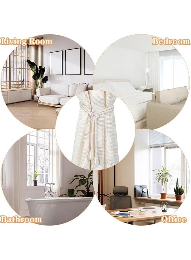 2 Pcs Curtain Tassel Tiebacks No Drilling, Boho Curtain Tiebacks Rope for Black Blue Light Color Curtains, Curtain Holders for Living Room Bedroom Outdoor Yard Garden Drapery (Beige) - Image 4