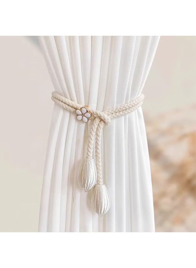 2 Pcs Curtain Tassel Tiebacks No Drilling, Boho Curtain Tiebacks Rope for Black Blue Light Color Curtains, Curtain Holders for Living Room Bedroom Outdoor Yard Garden Drapery (Beige) - Image 2