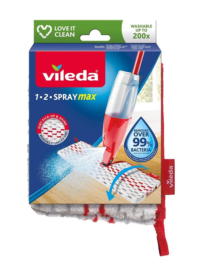 Vileda 1‑2 Spray Max Mop Refill Pad – Double‑Sided Microfibre with Red Power Fibres, Strong Dirt Removal, Machine Washable up to 60°C – For Hard Floors – Floor Mop