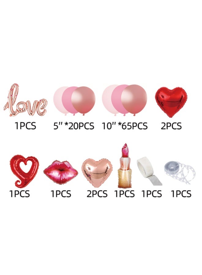 Valentine's Day Balloon Decoration Set, Pink and Red Heart Balloons with Love Script, Lips, Lipstick and Rose Gold Foil Balloons, Party Supplies Kit, 95 Pieces - Image 3