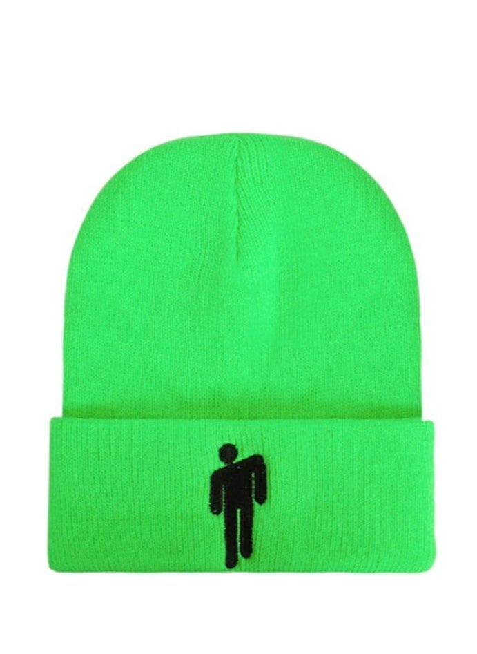 AIWANTO - Beanie Hat Embroidery Knitted Hat Sleeve Cap Hip Hop Woolen Cap (Neon Green) - Image 1