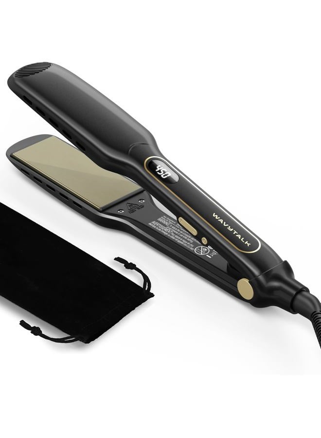 Wavytalk Wet to Straight Hair Straightener, Titanium 1.75 Inch Vent Sesh Wide Flat Iron, Straightener for Damp or Dry Hair with Dual Voltage Leave Silky & Smooth, Black - Image 1