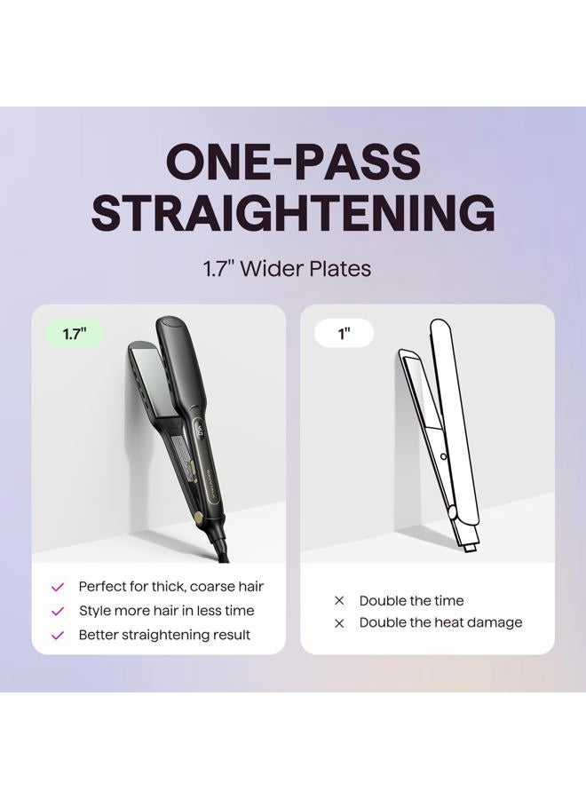 Wavytalk Wet to Straight Hair Straightener, Titanium 1.75 Inch Vent Sesh Wide Flat Iron, Straightener for Damp or Dry Hair with Dual Voltage Leave Silky & Smooth, Black - Image 5