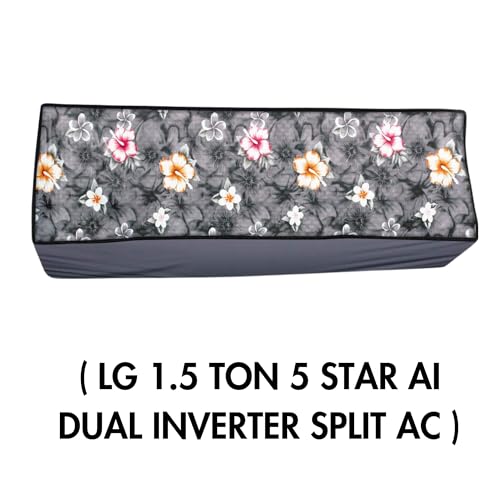 Da Anushi Polyester Split Ac Cover Set Of Indoor And Outdoor Unit Compatible With Lg 1.5 Ton 5 Star Ai Dual Inverter Split Ac, Attractive Digital Prints/Dustproof/Water Resistant (Grey Flower) - Image 2