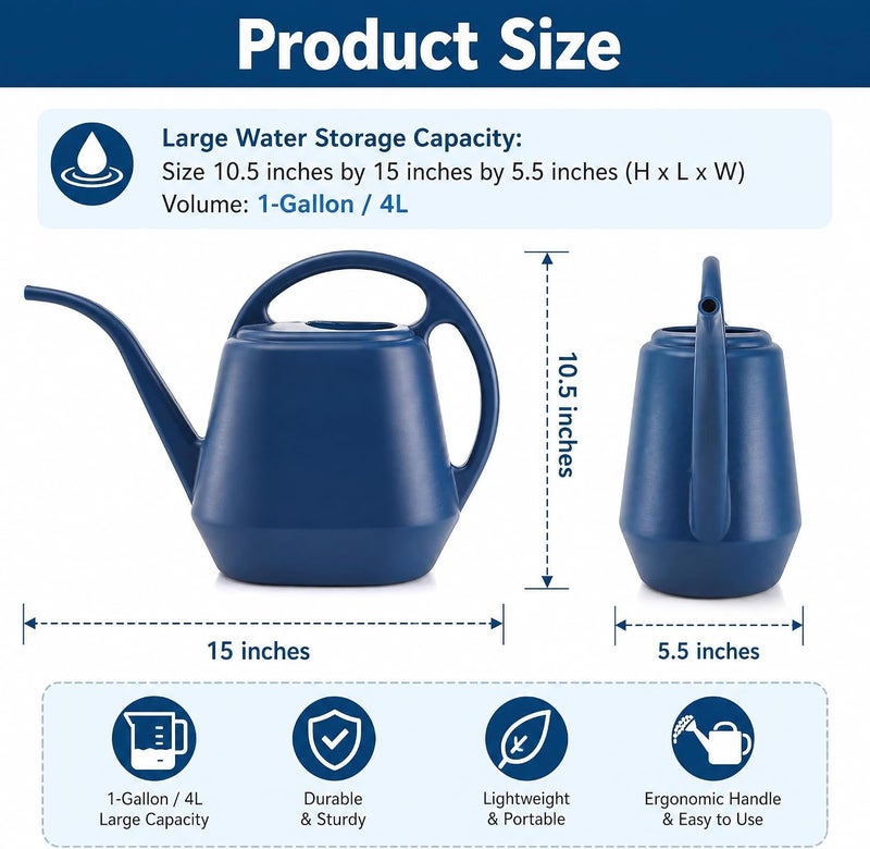 Fasmov Watering Can Plastic 4 Litre Lightweight Water Sprayer Watering Bottle for Garden Outdoor House Flower Bonsai Plant (Blue) - Image 2
