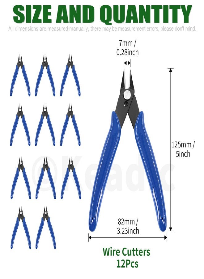 Keadic 12Pcs 5" Wire Cutters with Internal Spring and Soft Rubber Handle, Mini Flush Cutters, Micro Cutting Pliers Wire Nippers, Small Side Cutters for Hobby Modeling Jewelry Electronic Crafts (Blue) - Image 2