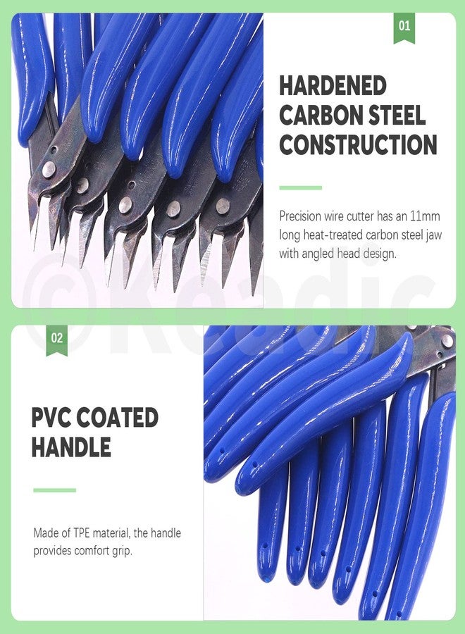 Keadic 12Pcs 5" Wire Cutters with Internal Spring and Soft Rubber Handle, Mini Flush Cutters, Micro Cutting Pliers Wire Nippers, Small Side Cutters for Hobby Modeling Jewelry Electronic Crafts (Blue) - Image 4