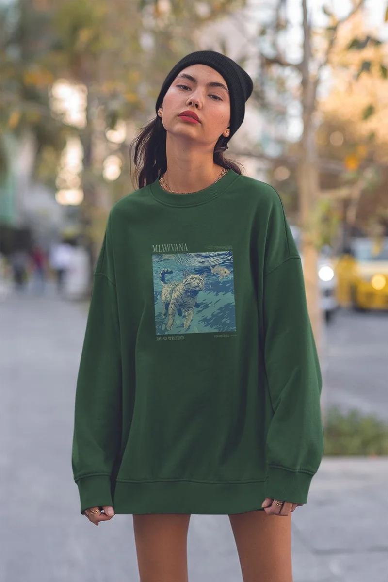 ميادا Watercolor Cat Printed Oversize Women's Sweatshirt 22753