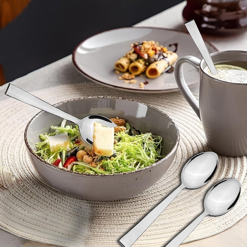 Parage مجموعة ملاعق من الفولاذ المقاوم للصدأ مكونة من 12 ملعقة، طول ملعقة العشاء 16 سم، أدوات مائدة من الدرجة الغذائية للاستخدام المنزلي والمطبخ - مصقولة بلمعان، 12 ملعقة فضية - Image 2