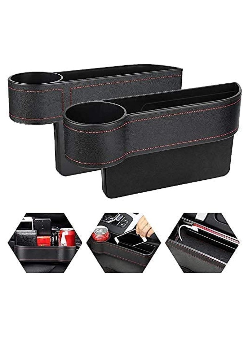 VIUAUAX Car seat gap storage box multi-function gap storage box car supplies car built-in bag storage boxCar Seat Gap Filler, Multifunctional Car Seat Organizer with Cup Holder, Car Console Side Organizer for Cellphones, Wallets, Keys, Coin, Cards, Sunglasses, Driver SidePack of 2 - Black  - Image 1