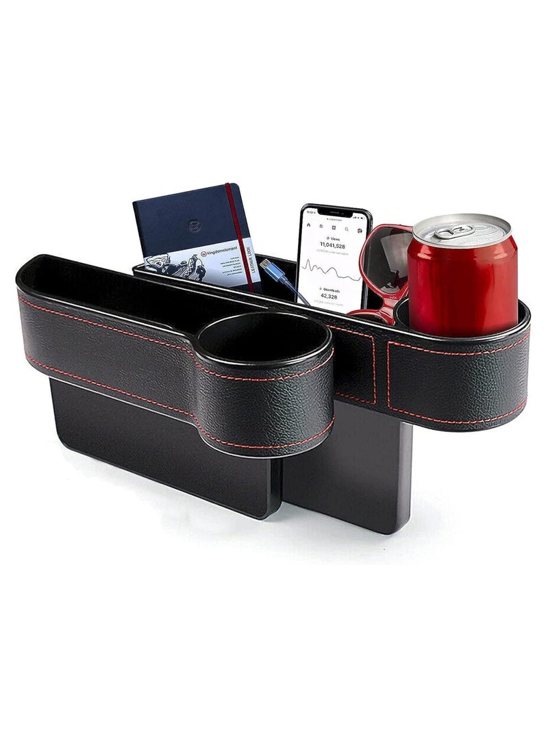 VIUAUAX Car seat gap storage box multi-function gap storage box car supplies car built-in bag storage boxCar Seat Gap Filler, Multifunctional Car Seat Organizer with Cup Holder, Car Console Side Organizer for Cellphones, Wallets, Keys, Coin, Cards, Sunglasses, Driver SidePack of 2 - Black  - Image 2