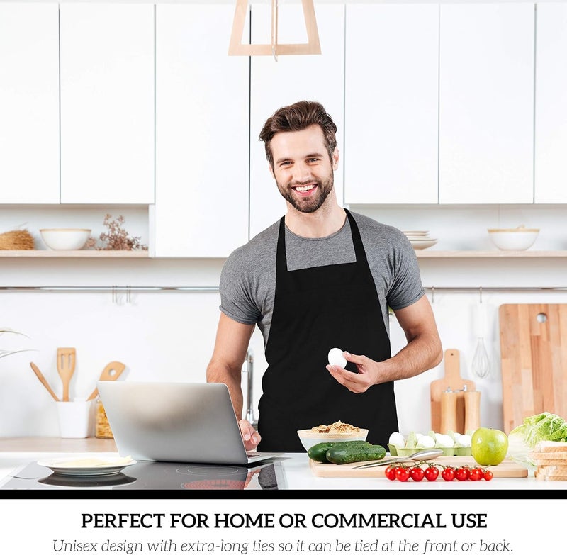 KBNBJ 12 Pack Bib Apron - Unisex Black Aprons, Machine Washable Aprons for Men and Women, Kitchen Cooking BBQ Aprons Bulk (Pack of 12, 2 Pockets,) - Image 5