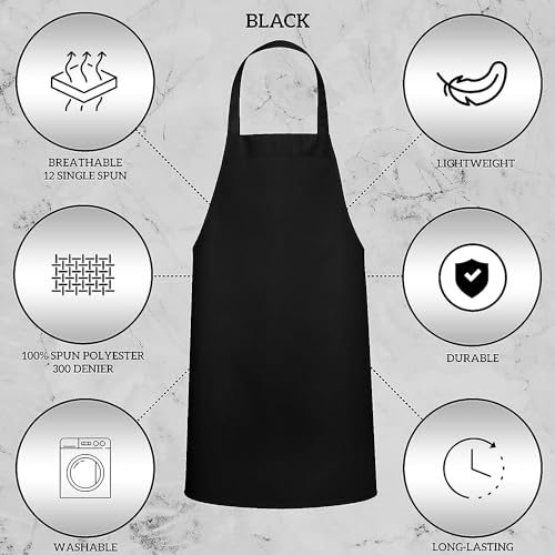 KBNBJ 12 Pack Bib Apron - Unisex Black Aprons, Machine Washable Aprons for Men and Women, Kitchen Cooking BBQ Aprons Bulk (Pack of 12, 2 Pockets,) - Image 4