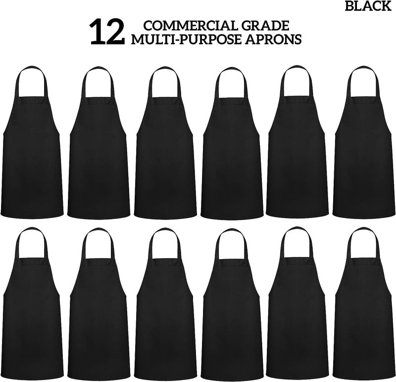 KBNBJ 12 Pack Bib Apron - Unisex Black Aprons, Machine Washable Aprons for Men and Women, Kitchen Cooking BBQ Aprons Bulk (Pack of 12, 2 Pockets,) - Image 3
