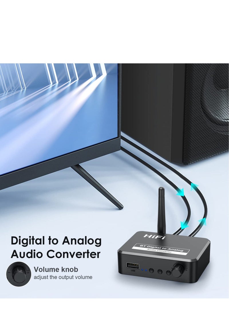 Generic - 192KHZDigital to Analog Audio Converter, 5.2 Bluetooth Receiver DAC Wireless Audio Adapter with OpticalCoaxial to 3.5mm Audio Output for PS3 PS4 DVD AppleTV Home Cinema - Image 1