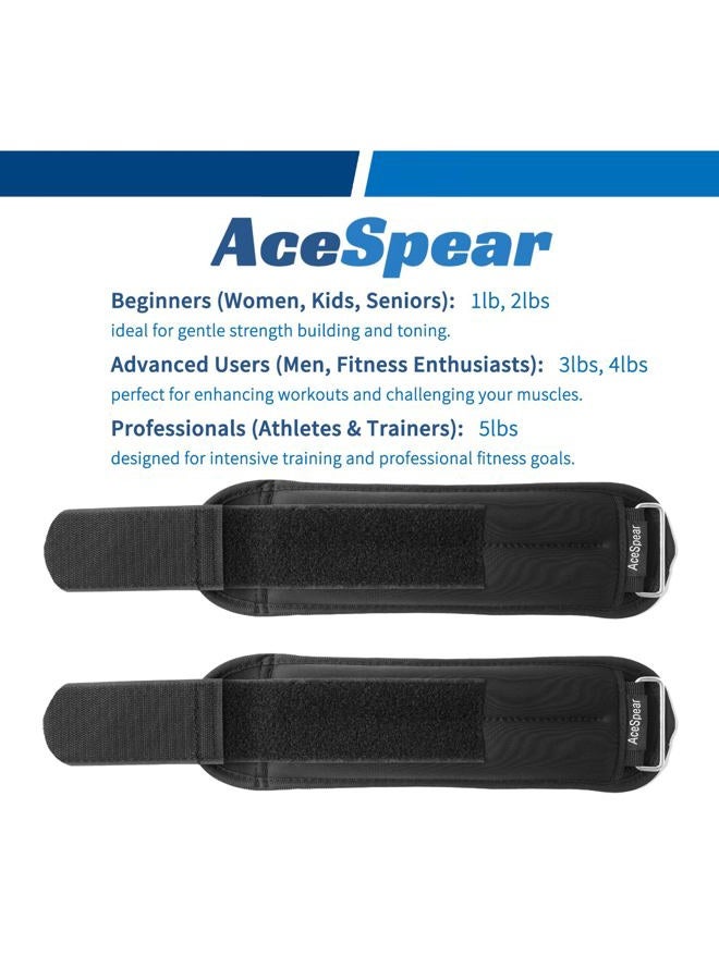 AceSpear Ankle Weights Sets for Men Women Kids 1lb 2lb 3lb 4lb 5lb Leg Weights Arm Wrist Weights Gym for Foot Exercise Training Workout Walking Jogging Yoga (5 lbs x 2) - Image 2