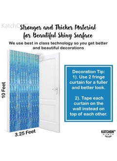 KATCHON Iridescent Blue Fringe Curtain Backdrop Pack of 1  - Image 3