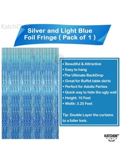 KATCHON Iridescent Blue Fringe Curtain Backdrop Pack of 1  - Image 2
