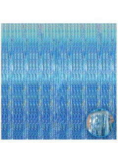 KATCHON Iridescent Blue Fringe Curtain Backdrop Pack of 1  - Image 1