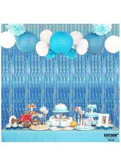 KATCHON Iridescent Blue Fringe Curtain Backdrop Pack of 1  - Image 4