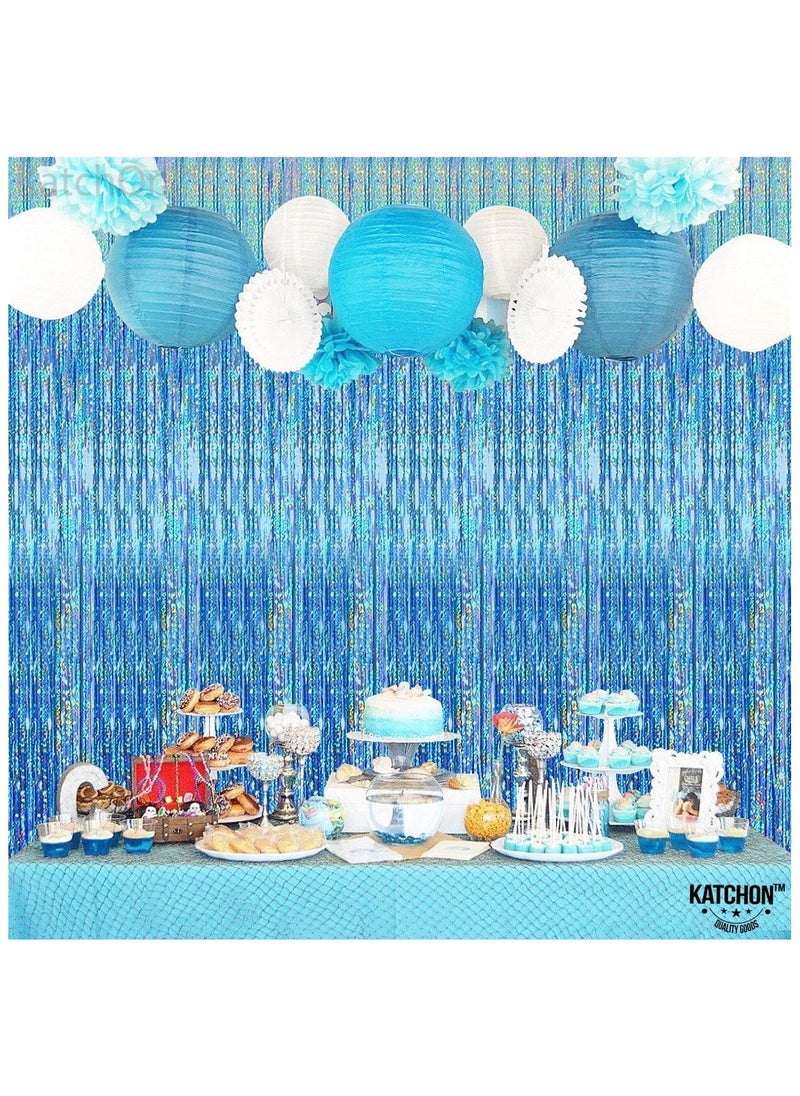 KATCHON Iridescent Blue Fringe Curtain Backdrop Pack of 1  - Image 4