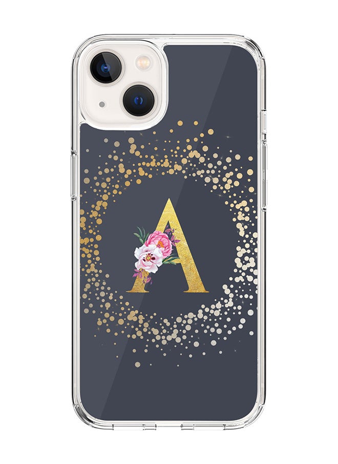 Classic Clear Case For iPhone 15 Plus, Hybrid Soft Case Flexible Edges Thin Cover- Custom Monogram Initial Letter Floral Pattern Alphabet - A (Grey)