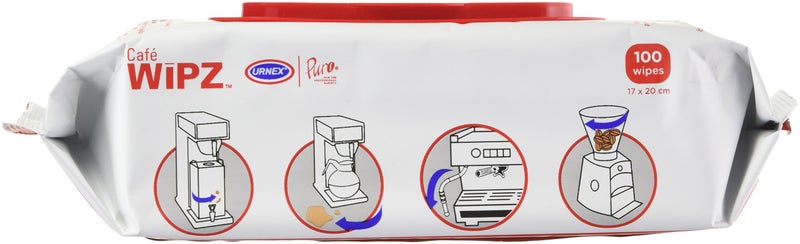Urnex Café Wipz - 100 Count Bag - Professional Coffee Equipment Cleaning Wipes Fragrance Free Wipes Formulated with Cationic Detergents To Remove Milk and Coffee Residue,100 Count (Pack of 1) - Image 3