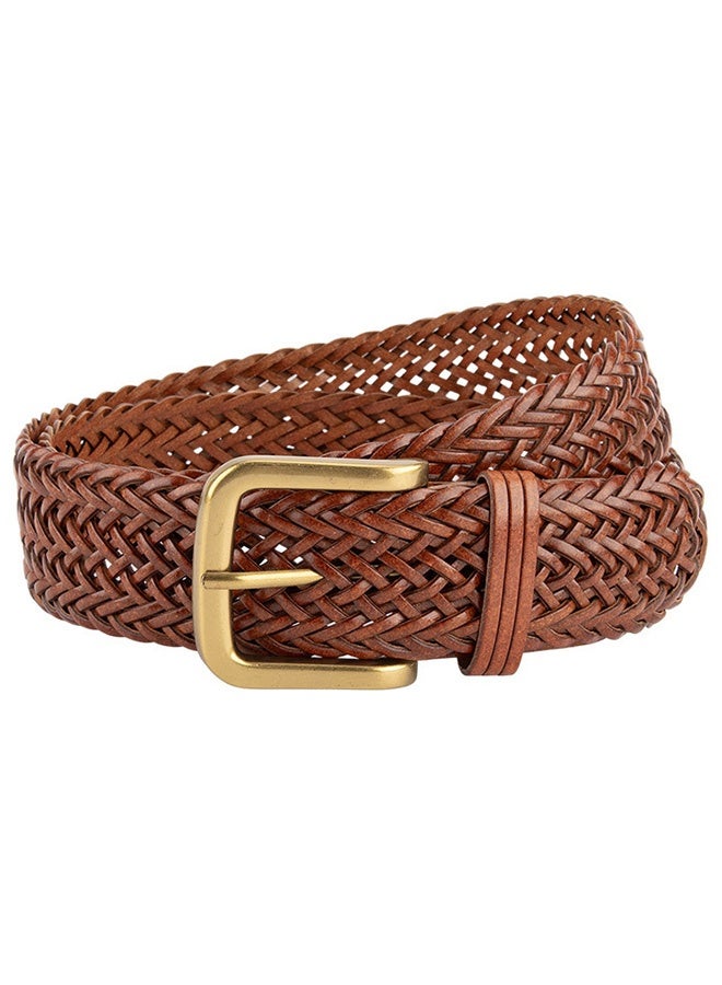 Women'S Casual Belt - Leather Adjustable Braided Belt With Durable Metal Buckle, High-End Versatile Brown, 110cm - Image 1