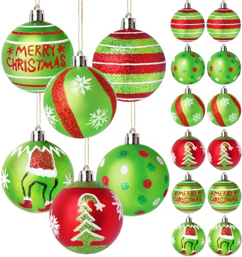 Wninbu 12 Pcs 24 Inch Christmas Ball Ornaments for TreeRed and Green Glittering Hanging Bulbs Pendants for Christmas Tree Decorations