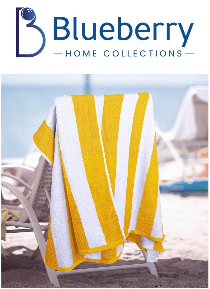 Blueberry منشفة شاطئ مخططة 100% قطن (90x180 سم) لون أصفر وأبيض - Image 1