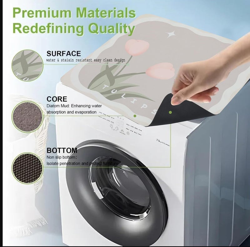 Home-Cloud حصيرة غسالة غير قابلة للانزلاق - غطاء واقي متين ومقاوم للماء للغسالة والمجفف، حصيرة مقاومة للغبار مثالية لغرفة الغسيل وأجهزة المطبخ | 60x60 سم (بيج) - Image 2